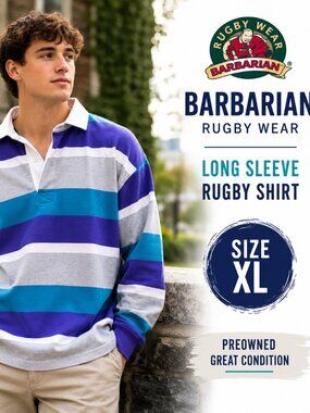 Barbarian Rugby Wear Long Sleeve Rugby Shirt XL Striped Cotton Vintage Canada